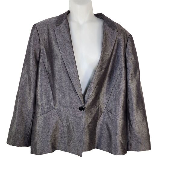 Calvin Klein Womens Blazer Jacket Size 14 1 Button Gray Lined Polyester Rayon - Picture 1 of 12